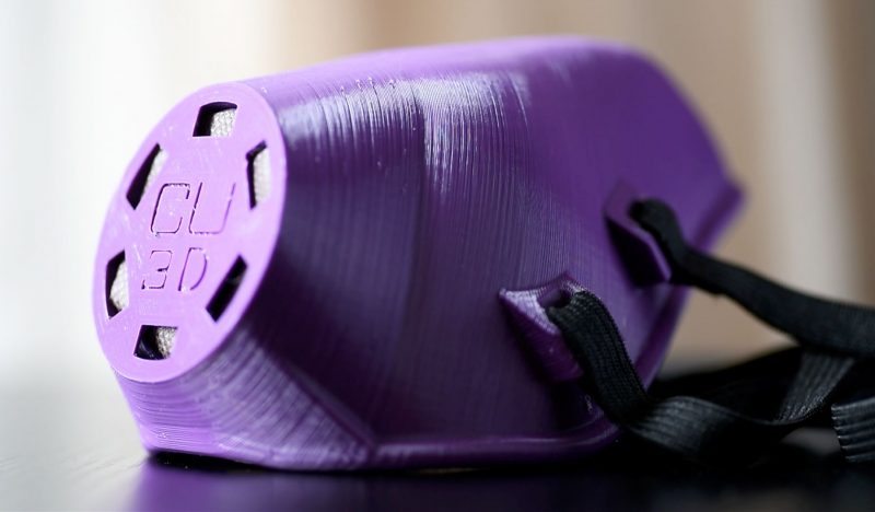 Hard plastic purple face mask PPE made in Chile