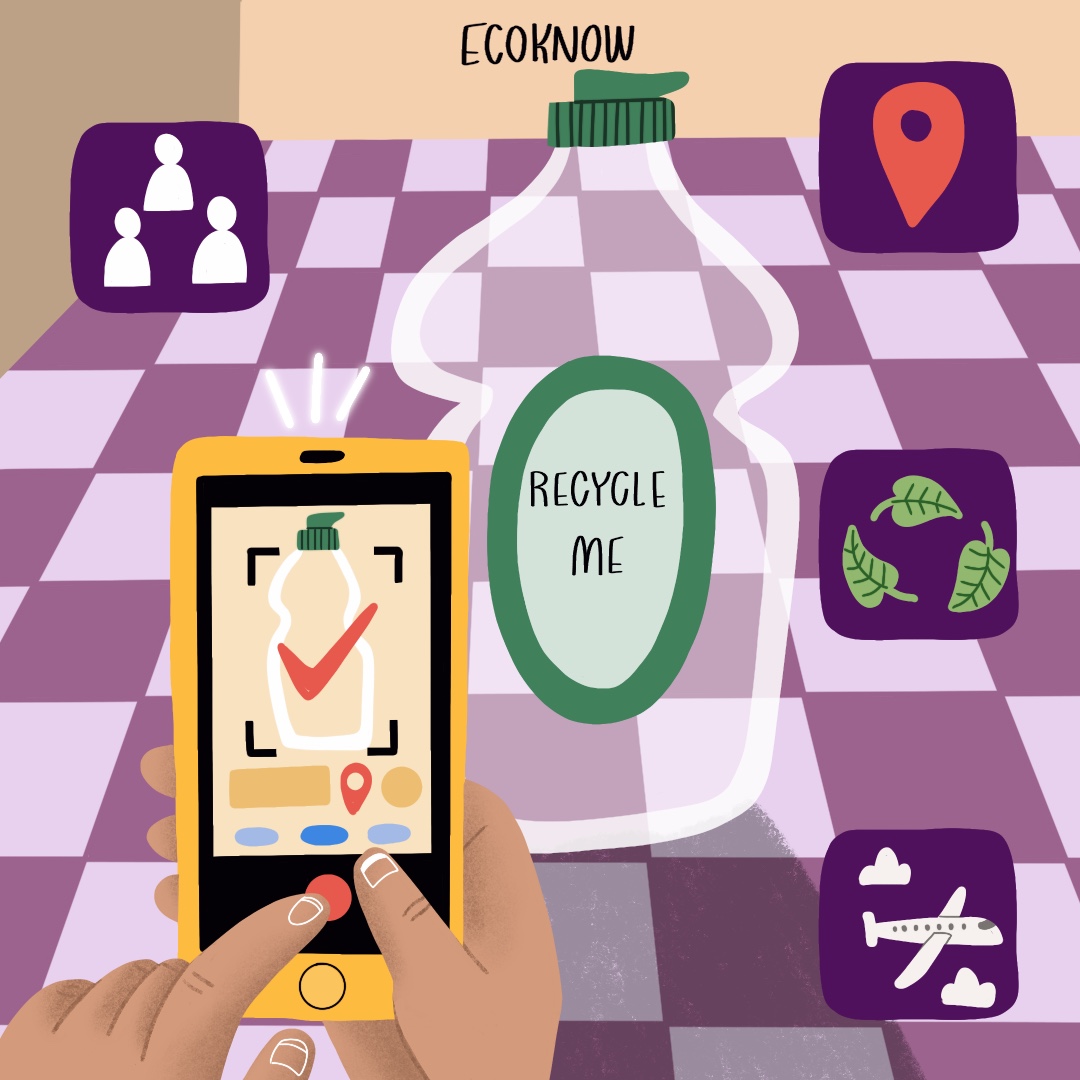 Illustration of app that shows provenance and environmental impact of products