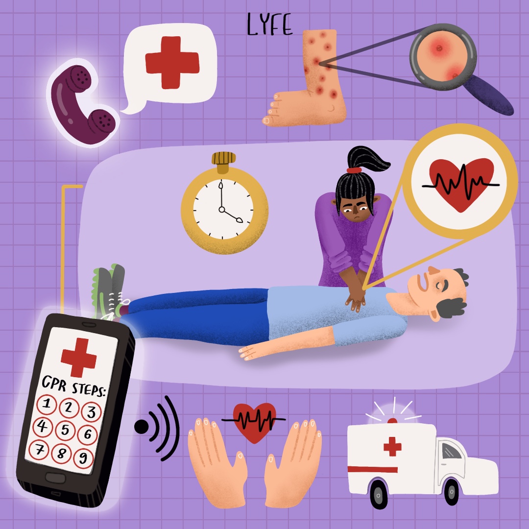 An illustration shows the process of CPR