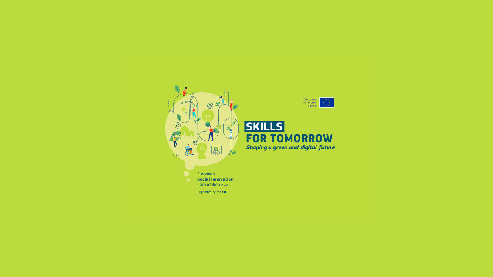 The logo for Skills for Tomorrow sits against a green background