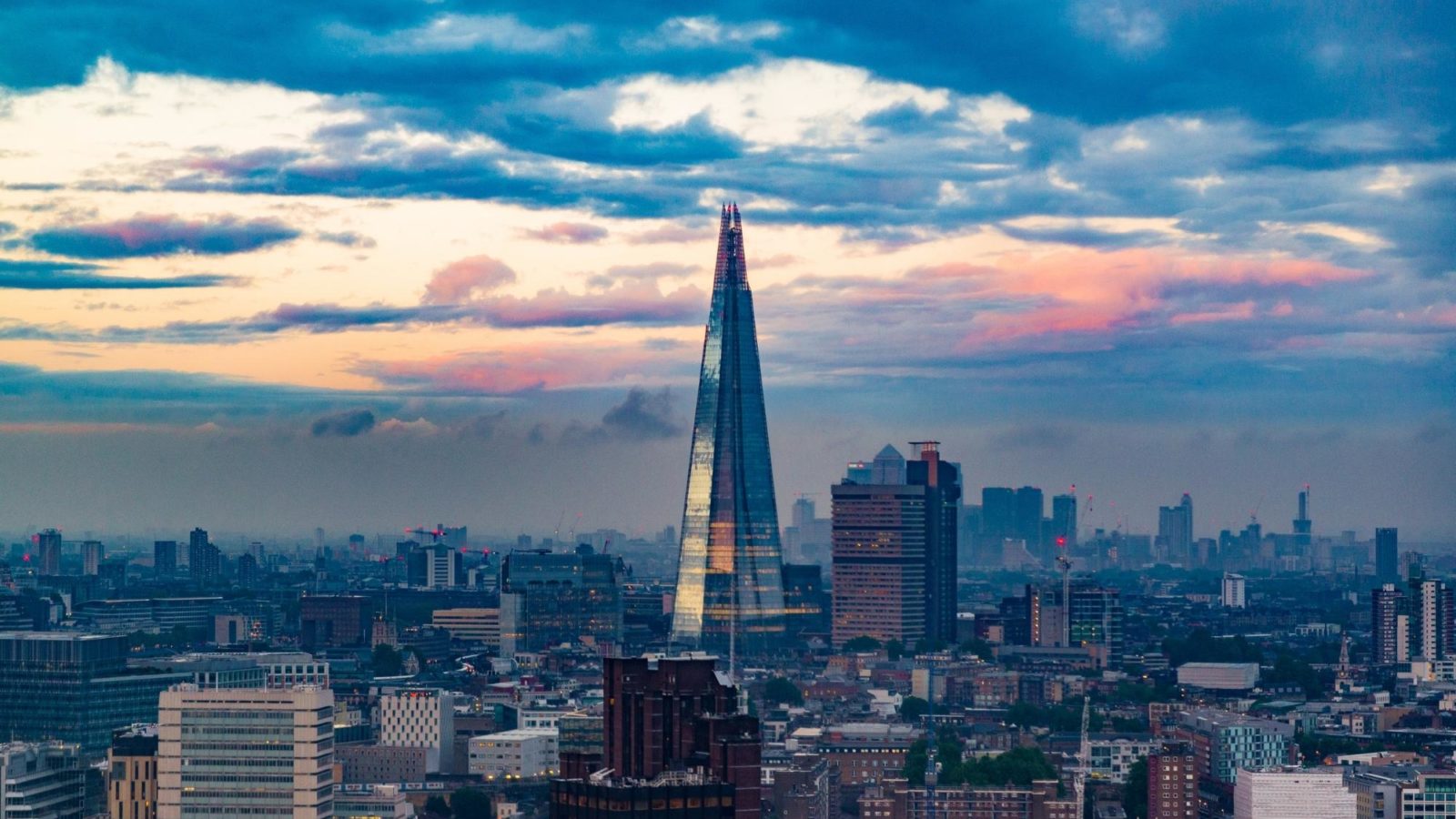 The Shard London looking colourful in the evening
