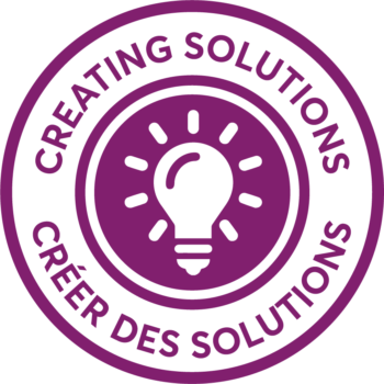 A lightbulb sits in the centre of an illustration that says Creating Solutions (Créer des solutions)