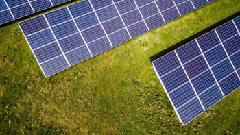 Solar panels on grass