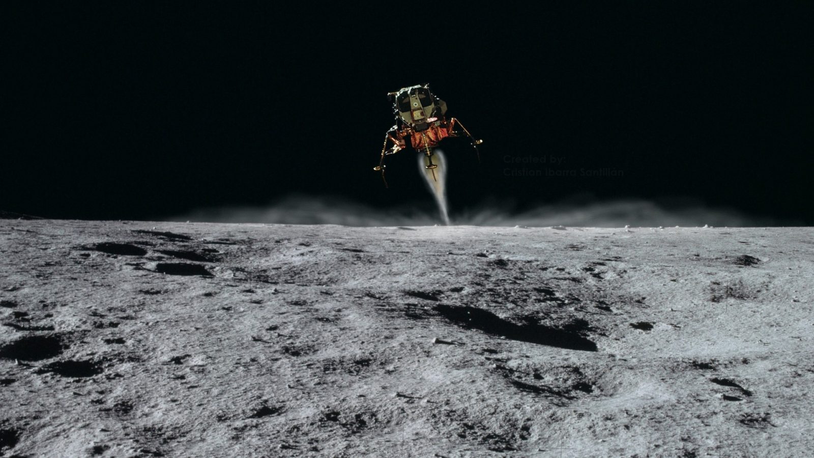 The Apollo space craft lands on the surface of the moon