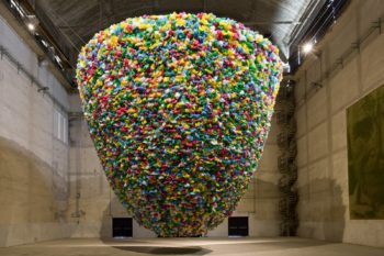 'Plastic Bags', a huge sculpture that is made entirely from colourful plastic bags, hangs from the ceiling