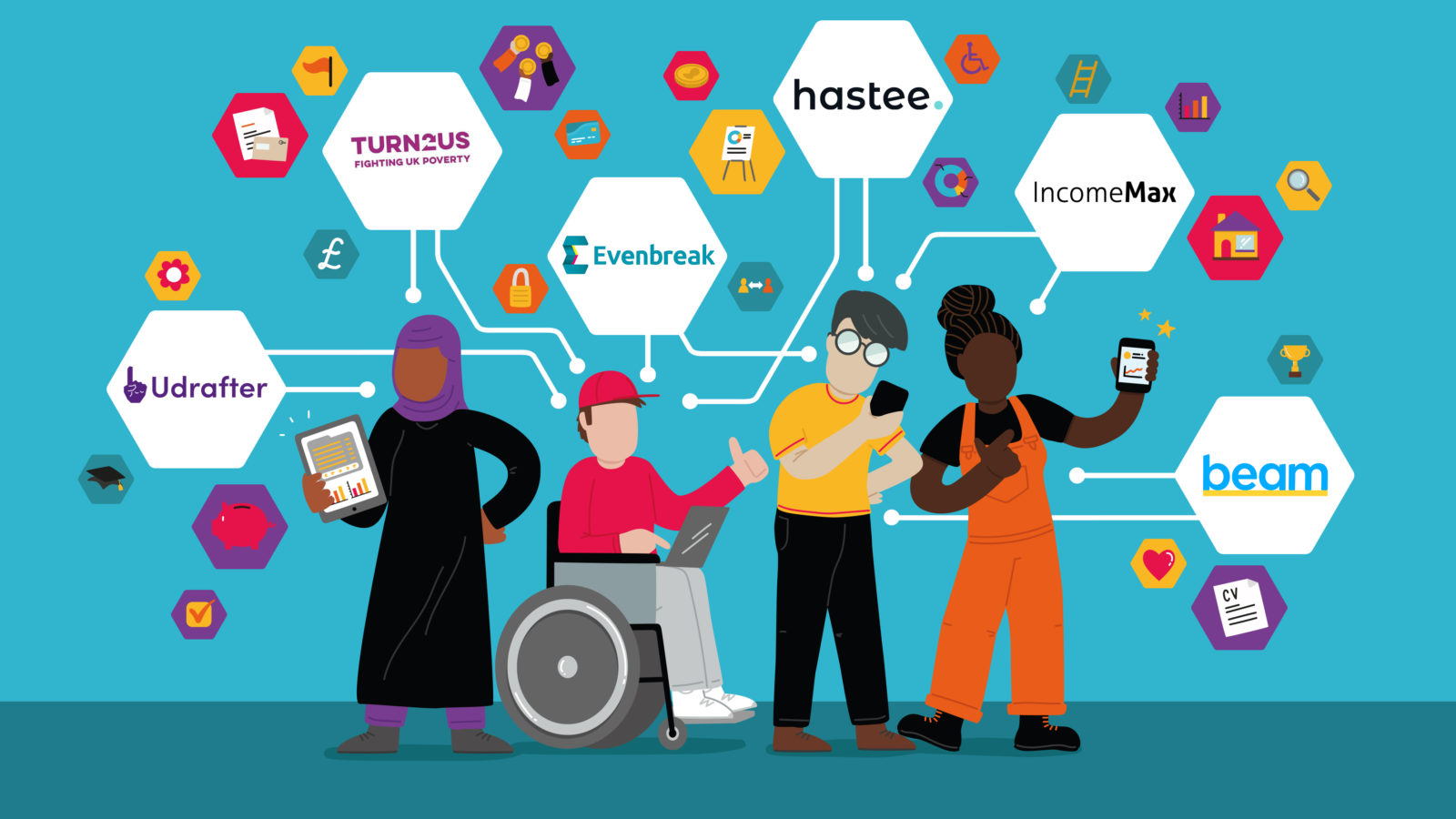 An illustration showing the logos of the six Rapid Recovery Finalists