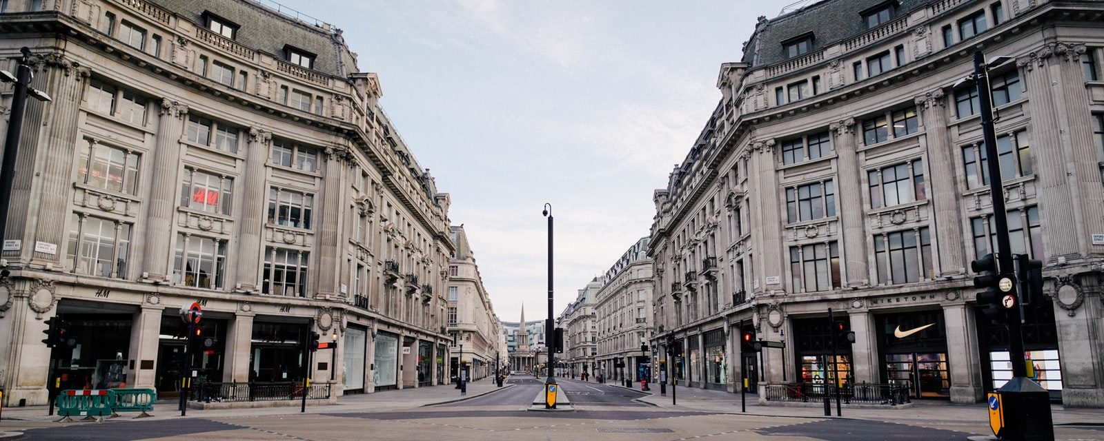 wide angle shot an empty Regent Street, London viewed from Oxford Circus