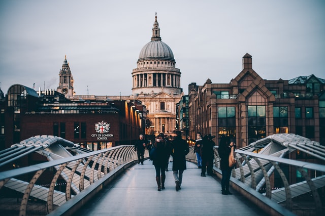 A view over the Millennium Bridge towards St Paul's Cathedral