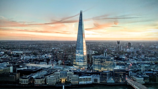 An aerial view looking across to The Shard