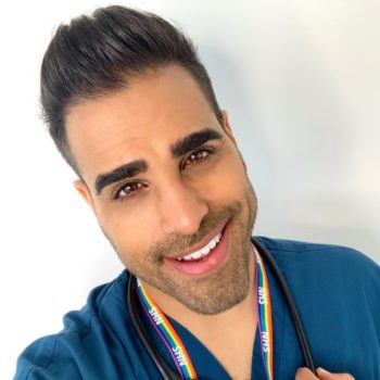 Strictly Come Dancing, Ceebies presenter, Dr Ranj Singh, wearing a blue smock shirt smiling at the camera