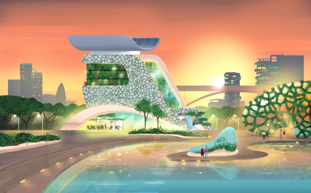 Illustration of a bio-building - a modern