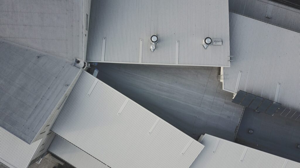 An aerial shot of roofs painted white as part of the Million Cool Roofs challenge