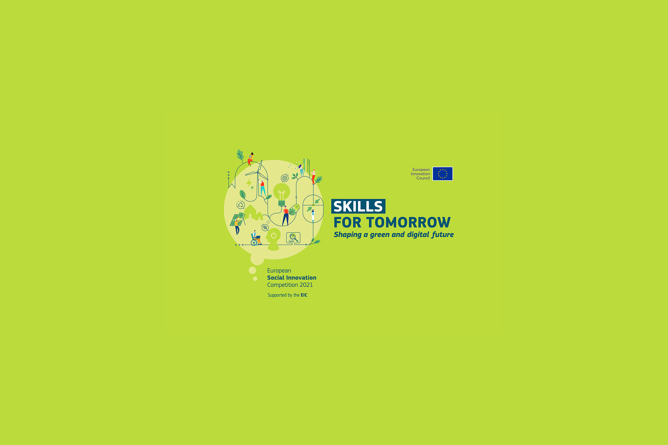 The logo for Skills for Tomorrow sits against a green background