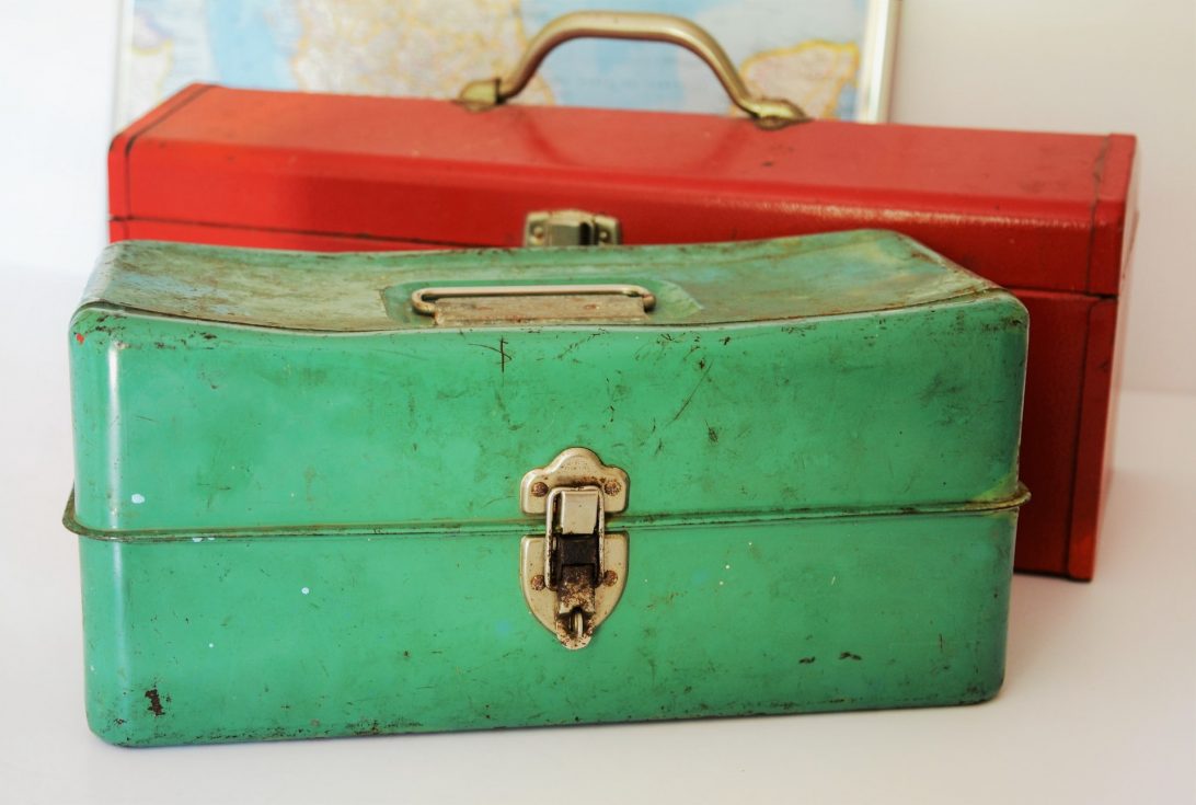 Two rectangular tool boxes